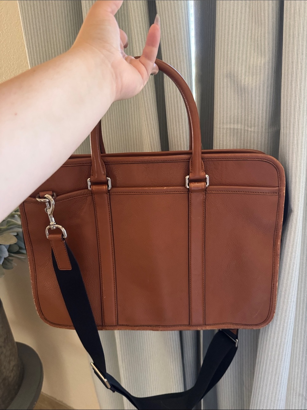 Coach Men's Tan Leather Laptop Briefcase with Black Strap - Picture 3 of 5
